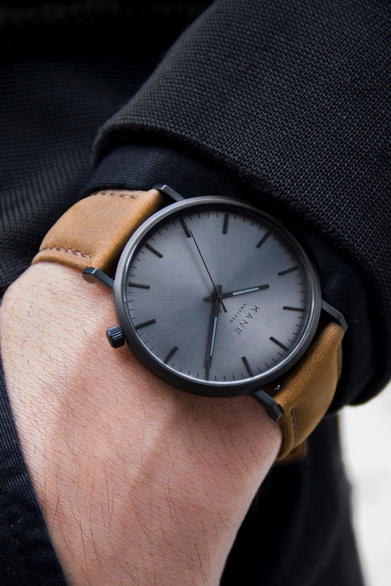 Minimalist Watch Straps by KANE Vintage Brown Leather Black