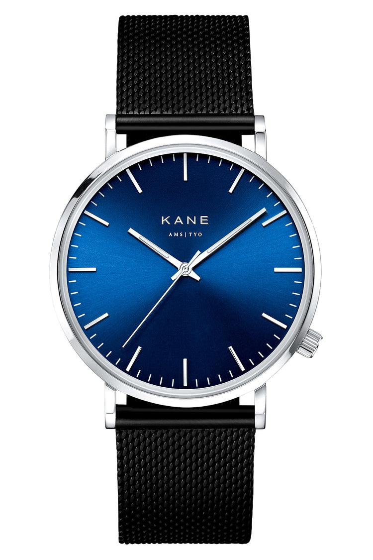 Minimalist Mens Watches By KANE® - Blue Arctic Black Mesh™ – KANE Watches