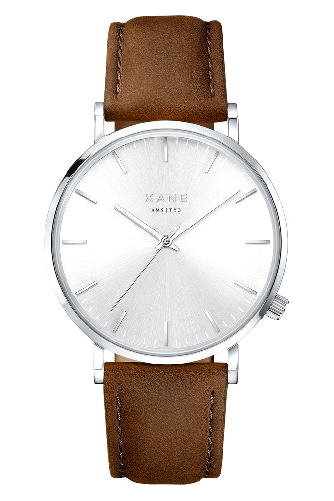 Minimalist Mens Watches by KANE Silver Steel Vintage Brown KANE Watches