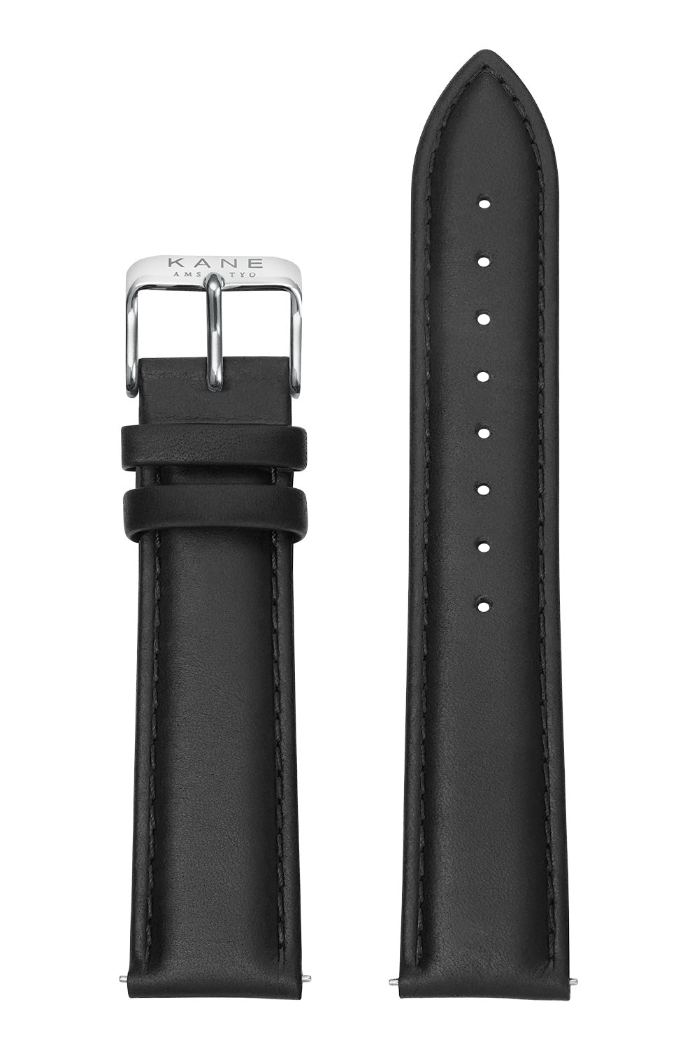 Minimalist Mens Watch Straps By KANE The Classic Black Leather Strap silver 20mm KANE Watches