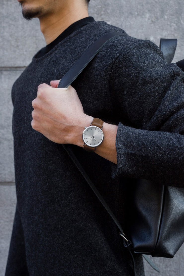 Vintage Brown Leather Strap (silver)