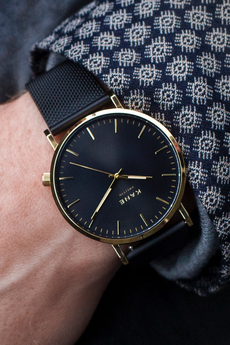 Minimalist Mens Watches by KANE® - Gold Club Black Mesh™ – KANE Watches