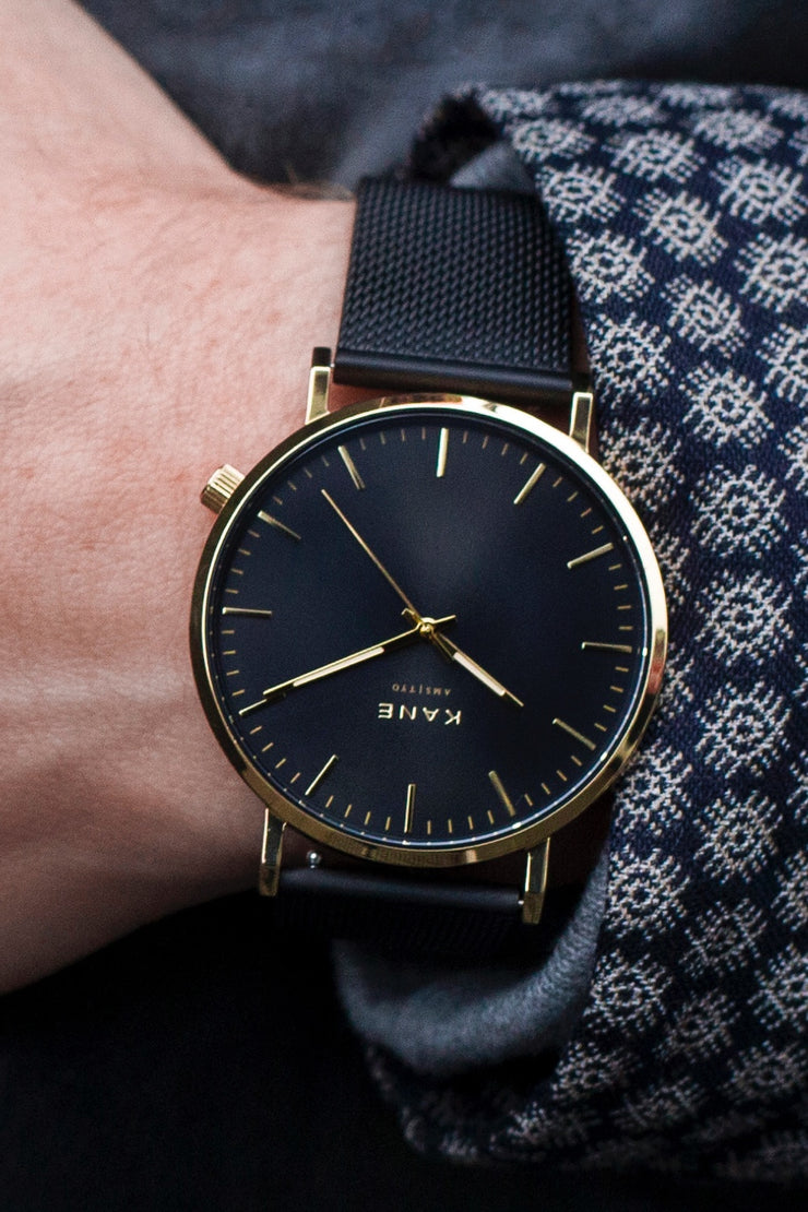 Minimalist Mens Watches by KANE® - Gold Club Black Mesh™ – KANE Watches