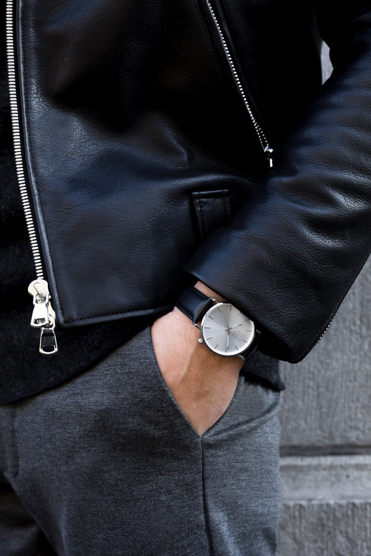 Men's Black Watch With Leather Strap Manufacturer, Custom Design