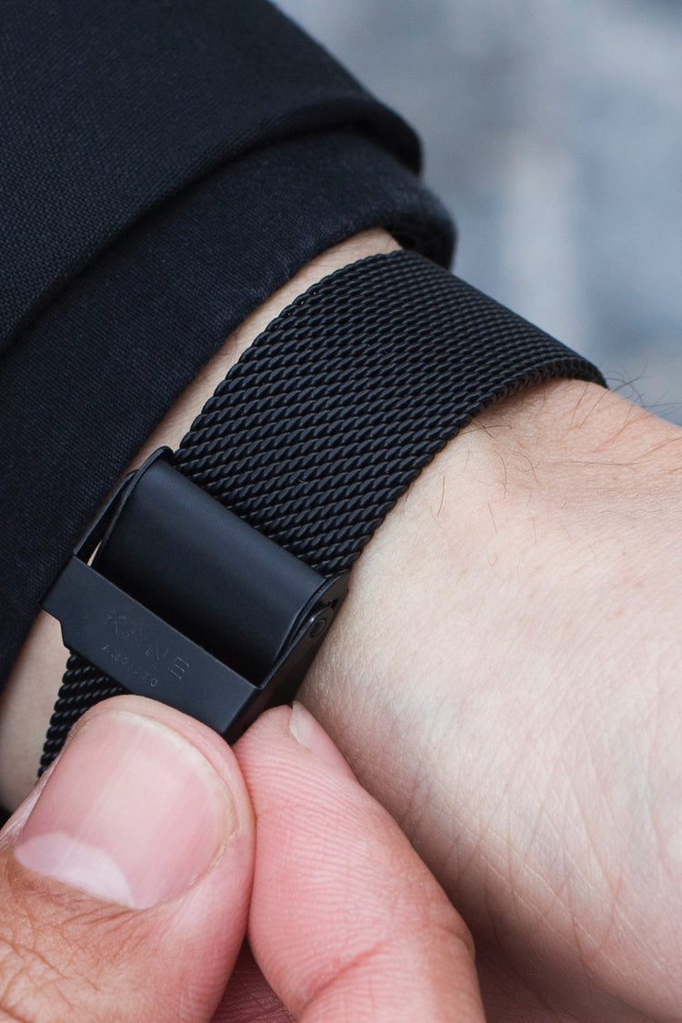 Minimalist Mens Watches by KANE Black Out Black Mesh KANE Watches