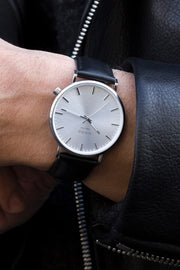 Classic Black Leather Strap (silver)